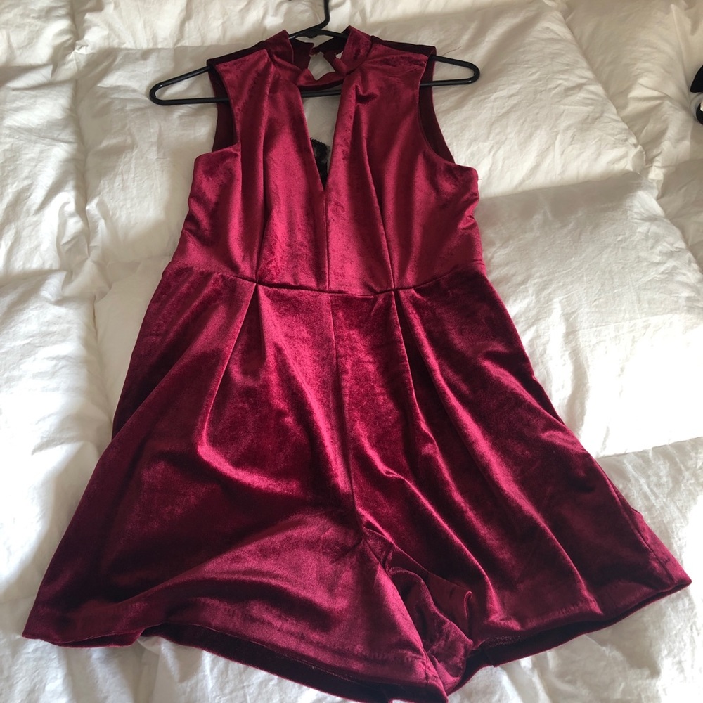 Maroon velvet romper
